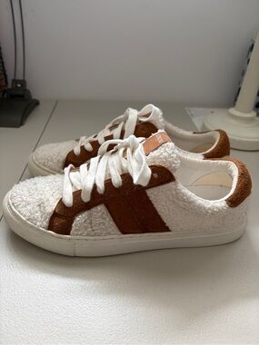 J.Crew Sherpa Lace-Up Sneakers White Brown Women’s Size 8.5